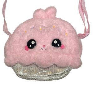 Plush Cupcake Shaped Kids Shoulder Bag With Adjustable Strap & Glittery Base